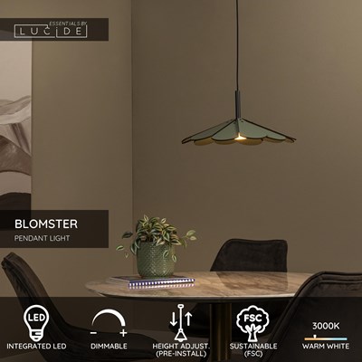 Lucide BLOMSTER - Pendant light - Ø 47 cm - LED Dim. - 1x9W 3000K - Green | Essential